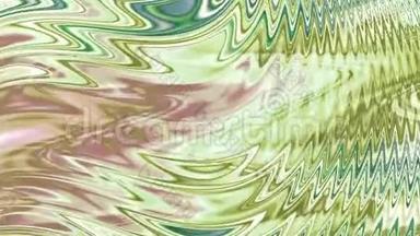绿色和棕色抽象的迷幻波和线条顺时针旋转，移动更近，抽象的背景